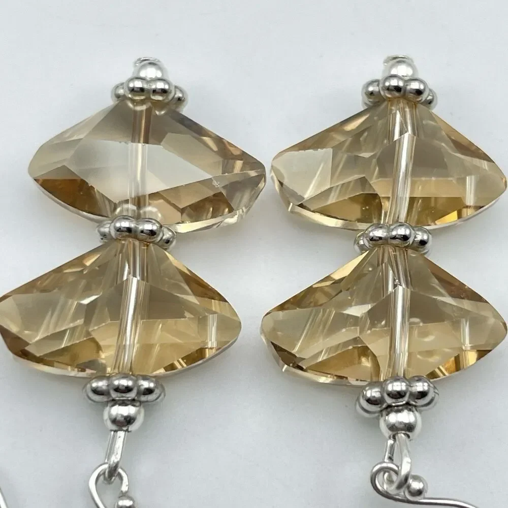 Made With Swarovski Crystals Champagne Beaded Sterling Silver Earrings Dangle